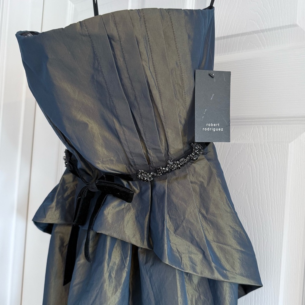 Robert Rodriguez Strapless Black Peplum Dress with Velvet Bow - Picture 6 of 16